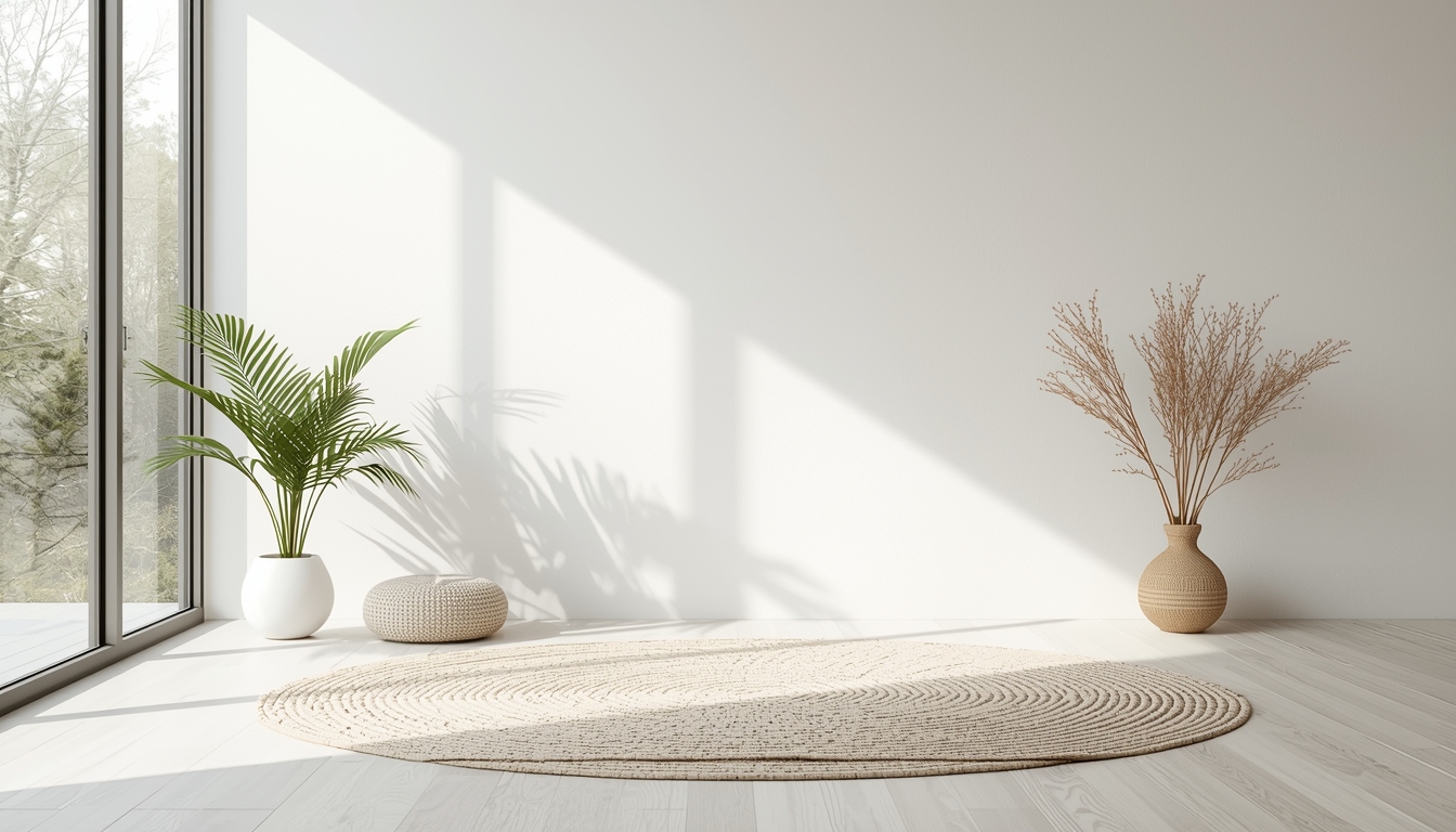 Rolig meditasjonsrom med naturlig lys og minimalistisk design