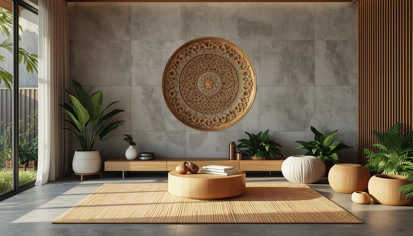 Fredelig meditasjonsområde med naturlige elementer